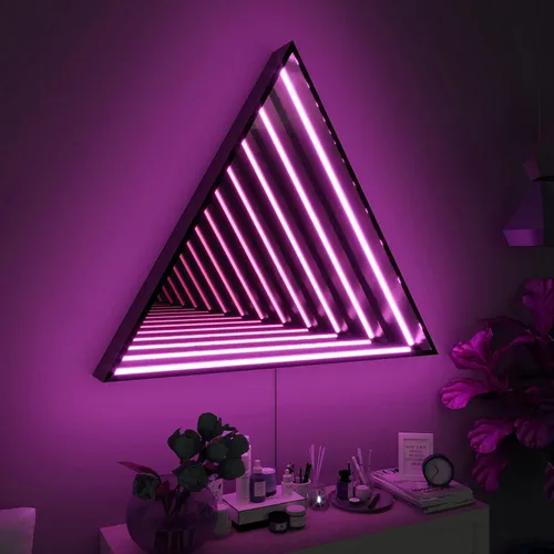 Vista 6 de Casa Di Lumo Espejo triangular infinito – Lámpara de pared LED con espejo infinito, decoración de pared geométrica RGB que cambia