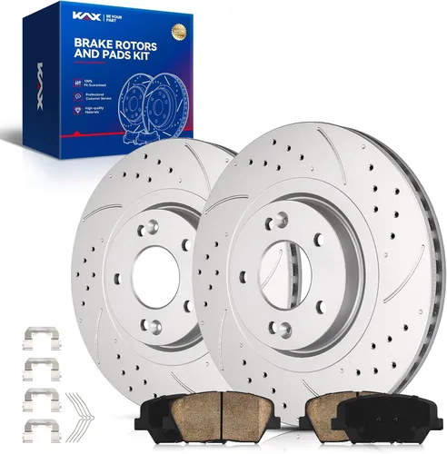 Vista 76 de Kit de freno delantero KAX, rotores de freno ranurados y con hendiduras, pastillas de freno cerámicas Compatible con Honda Accord 1990 1991 1992