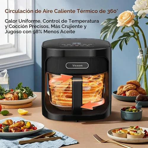 Vista 6 de Vexon Freidora de aire de vidrio de 4.5 L, ventana de visualización transparente, cesta fácil de limpiar, múltiples modos de cocción, controles Negro