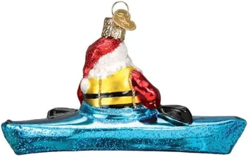 Vista 2 de Old World Christmas - Adorno de Navidad único de 2020, Santa en kayak, de vidrio soplado para decoración del árbol de Navidad