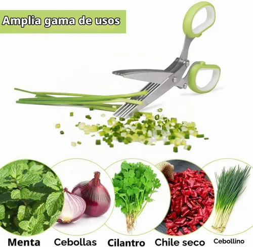 Vista 2 de Tijeras de corte de hierbas de 5 cuchillas con cubierta de seguridad, peine de limpieza - verde