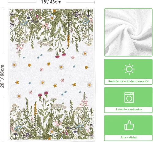 Vista 6 de Artoid Mode Toallas de Cocina con Flores Silvestres, Toallas de Cocina de Hojas de 18x26 Pulgadas, Toallas de Mano para Decoración Festiva, Juego
