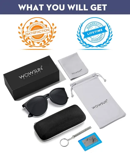 Vista 7 de WOWSUN Lentes de sol retro para mujer, lentes clásicos redondos de moda 2024