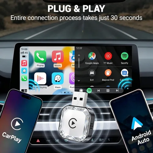 Vista 2 de Adaptador inalámbrico CarPlay Android Auto 2026, dongle inalámbrico CarPaly 2 en 1, conexión automática rápida, refrigeración ventilada, Plug and