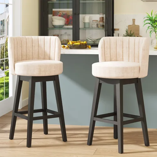 Vista 27 de COCO DESIGN - Juego de 2 taburetes de bar giratorios, 24" de altura del asiento, taburetes de bar de estilo moderno de mediados de siglo