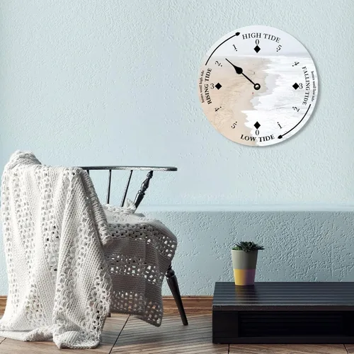 Vista 5 de Reloj de marea de madera, olas blancas y playa, costa este, océano Atlántico, reloj de marea de madera con marea alta y baja, reloj vintage