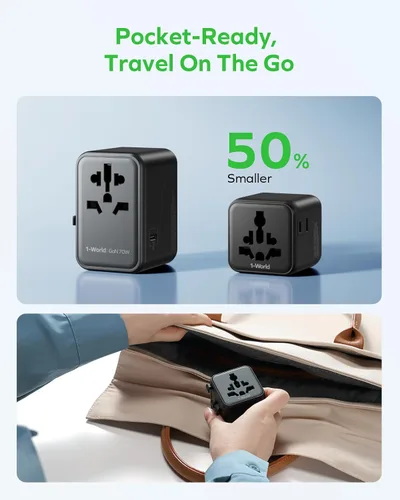 Vista 4 de MOMAX Mini Adaptador Universal de Viaje Mundial, 2 AC, Adaptador de Enchufe de Viaje Europeo Completo Reino Unido, Elementos Esenciales de Viaje