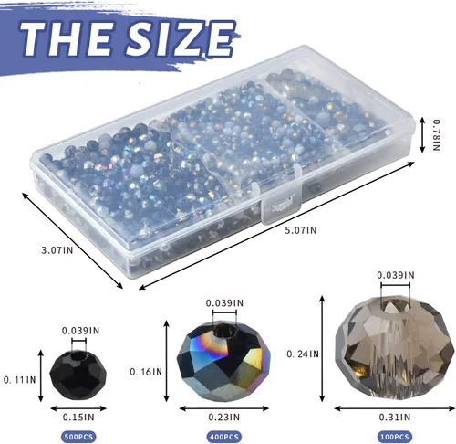 Vista 3 de 1000 piezas de cuentas facetadas rondelle, cuentas de cristal de vidrio de 4/6/8 mm para hacer joyas, surtido de 3 tamaños, cuentas sueltas