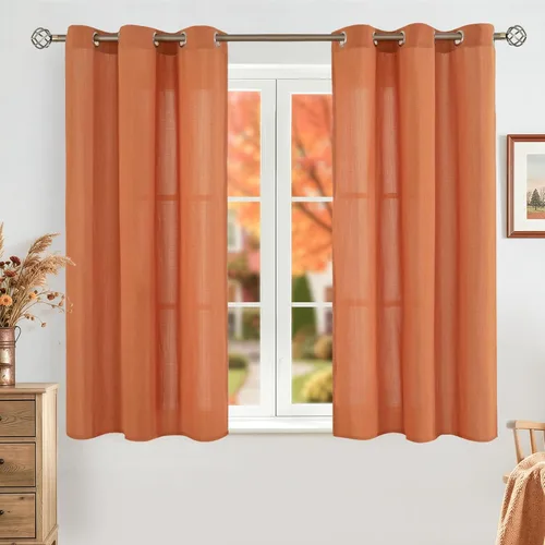Vista 12 de BGment Cortinas cortas de lino transparente de 40 pulgadas para cafetería, con ojales, filtrado de luz, semitransparentes para ventanas pequeñas