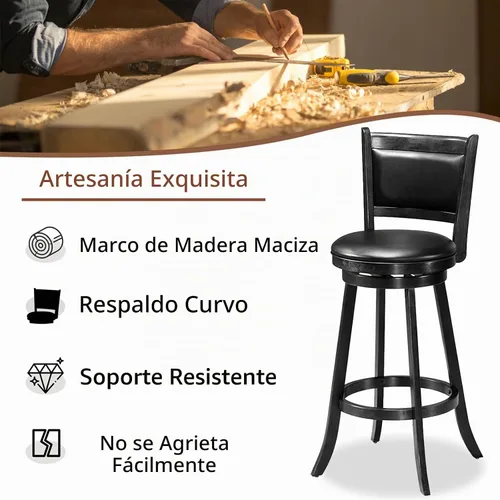 Vista 5 de ERGOMASTER Taburetes de bar giratorios de 24 pulgadas con respaldo, madera de caucho, negro, juego de 2