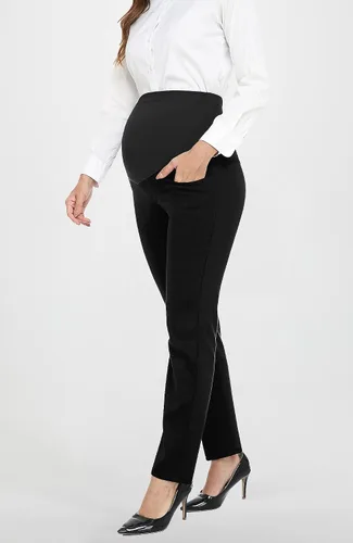 Vista 7 de PACBREEZE Pantalones de maternidad para mujer, para el trabajo, embarazo, casual, elásticos, rectos, con bolsillos