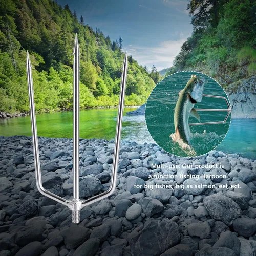 Vista 7 de Goture Pescado Lanza Rana Lanza Púas Acero Inoxidable Púas Pesca Arpón Pesca Gig Gaff Tenedor Gancho Tornillo para Rana y Peces Lanza Tenedor