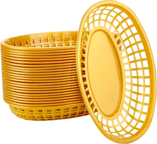 Vista 9 de EUSOAR Bandejas de plástico para servir, 6 cestas de alimentos de 9.4 x 5.9 pulgadas para servir, cestas de pan reutilizables para suministros