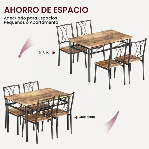 Vista 7 de Garvee Juego de mesa de comedor de madera de 5 piezas para 4, juego de mesa de cocina rectangular con 4 sillas, juego de mesa de comedor que ahorra