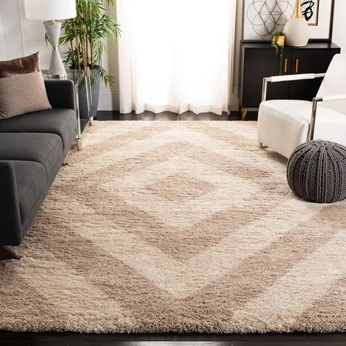 Vista 9 de SAFAVIEH Portofino Shag Collection - Alfombra para pasillo, 2 pies 3 pulgadas x 7 pies, color marfil y beige, diseño geométrico, no desprende pelusa
