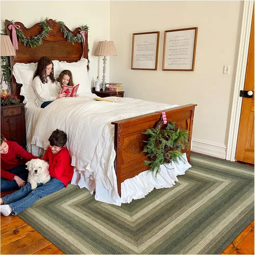 Vista 95 de Homespice Apple Pie - Alfombra ovalada roja de 2 x 3 pies, alfombra de cocina trenzada para decoración primitiva y rústica, reversible, yute sin
