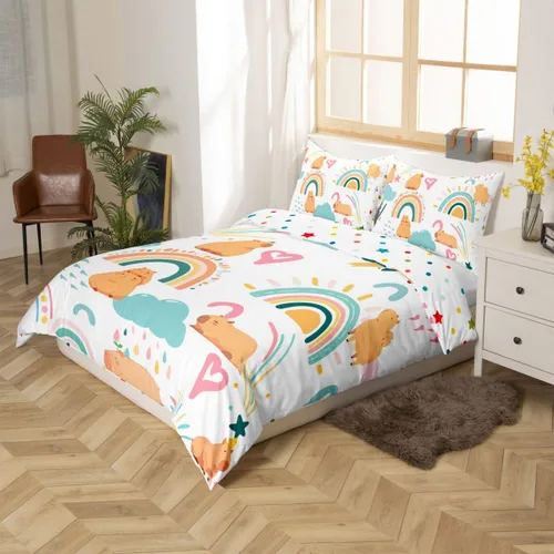 Vista 4 de Erosebridal Capybara - Juego de funda de edredón para dormitorio, 2 piezas, diseño de arco iris, tamaño individual, para niñas, funda de edredón