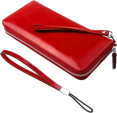 Vista 17 de Lavemi Pequeña cartera compacta para mujer, con bloqueo RFID, de piel auténtica, plegable, con ventanas de identificación