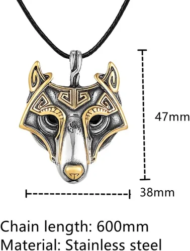 Vista 5 de HFUHLK Collar de cabeza de lobo vikingo, colgante de fenrir nórdico talismán escandinavo, joyería de acero inoxidable para hombre con cadena de 22