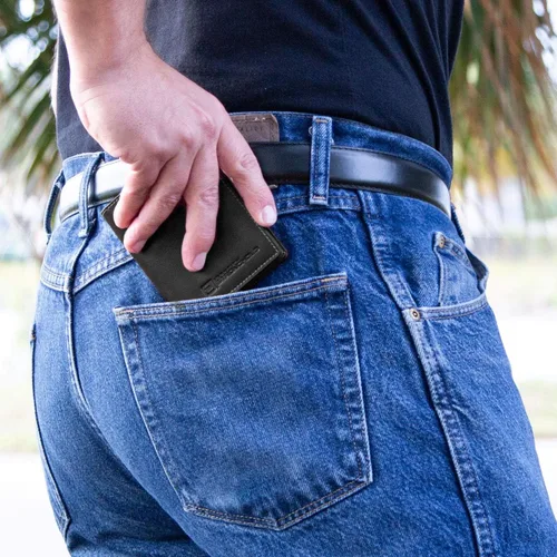 Vista 5 de ID Stronghold Waltlet - Cartera plegable con bloqueo RFID para hombres con cierre magnético, Negro -, Minimalista