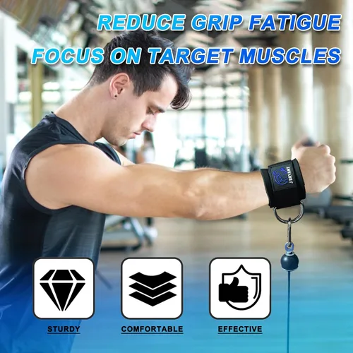 Vista 4 de Muñequeras para entrenamientos de máquina de cable, correas acolchadas con anillos en D reforzados para entrenamiento de fuerza, sistemas de polea