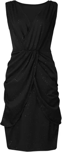 Vista 4 de Vestidos de mujer casual, sexy, holgado, decoración de nudo, cuello pronunciado, con purpurina, vestido de fiesta, vestido de cóctel casual
