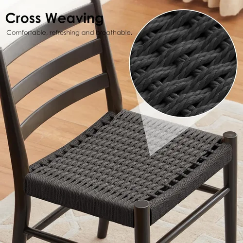 Vista 4 de Stary Sillas de comedor de madera de la rota con el asiento tejido cómodo, totalmente montadas Nogal - Juego de 2