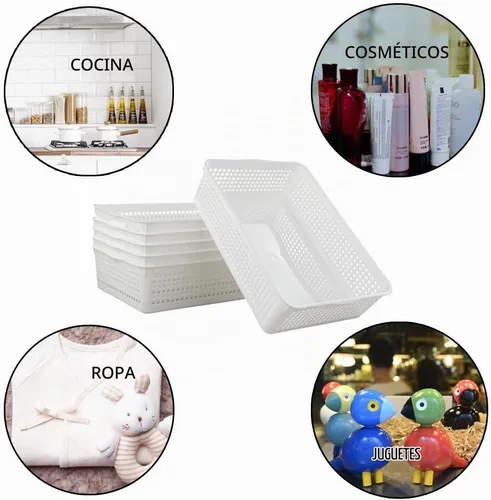 Vista 6 de Bandejas de almacenamiento de plástico cestas/cestas organizadoras, juego de 6 (blanco)