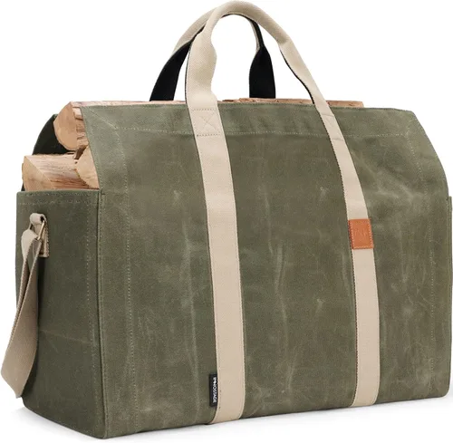 Vista 14 de INNO STAGE - Bolsa de lona encerada resistente para leña, tamaño grande, bolsa de almacenamiento para accesorios de chimenea y estufa de madera