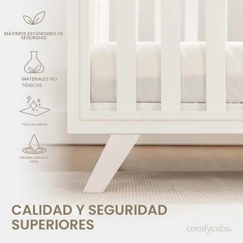 Vista 3 de Comfy Cubs - Cuna de bebé de 0 a 3 años, altura de colchón ajustable, cuna de madera natural para bebé, muebles elegantes de guardería, cama de Todo