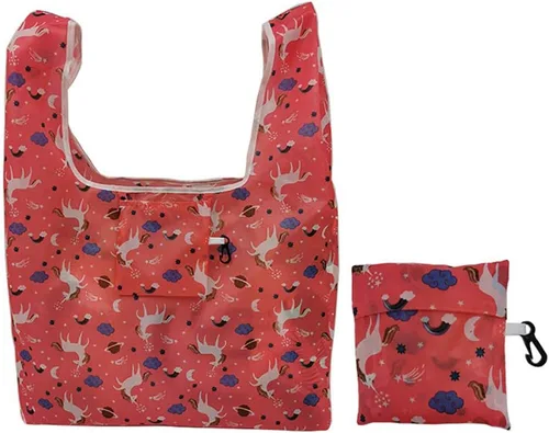 Vista 2 de Juego de 6 bolsas de comestibles reutilizables, duraderas y ligeras, plegables, bolsas de compras de poliéster lavables