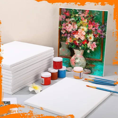 Vista 4 de Ireer 24 lienzos estirados a granel, lienzos blancos para pintar, tableros de lienzo de algodón en blanco para niños, paneles de suministros de arte