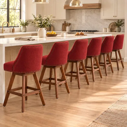 Vista 17 de Juego de 2 taburetes de bar giratorios modernos, taburetes de bar de 26.6 pulgadas de altura de mostrador beige con respaldo para isla de cocina