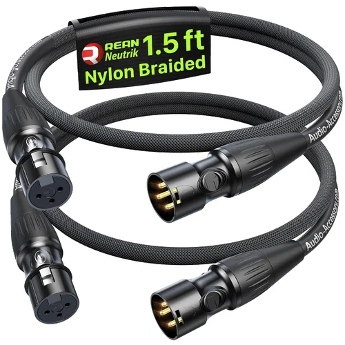Vista 13 de AA AUDIO ACCESSORY Serie Oro Cables XLR Star Quad de 1.5 pies, Conectores Neutrik, Cable de micrófono 19AWG, Cable de micrófono trenzado en nylon