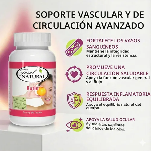 Vista 6 de Rutin 50mg 90 comprimidos [1 botella], ayuda a absorber y utilizar la vitamina C, mejora la salud vascular, cuidado de la vista