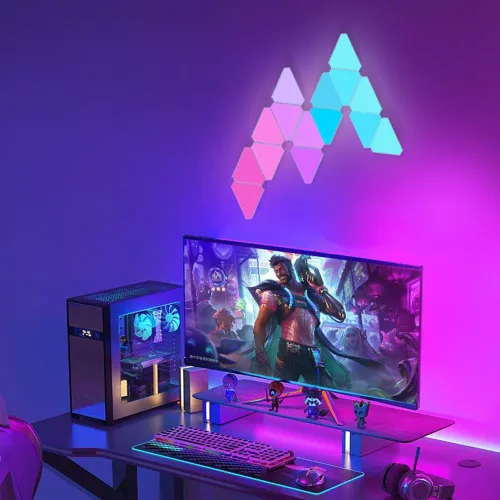 Vista 8 de WiFi Bluetooth 5V USB Triángulo Lámparas de atmósfera cuántica LED luz nocturna para juego dormitorio decoración creativa Lámparas de pared