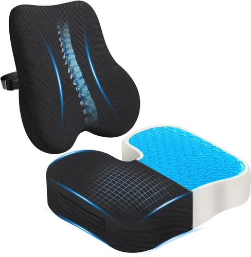 Vista 8 de Juego de cojín de asiento de espuma viscoelástica y almohada de apoyo lumbar de terciopelo suave, cojines de silla de computadora cómodos