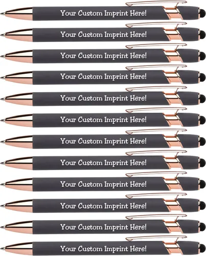 Vista 8 de ExpressDesigns™ - Bolígrafos personalizados de alta calidad de oro rosa con lápiz capacitivo Acento rosa Bolígrafos personalizados con nombre