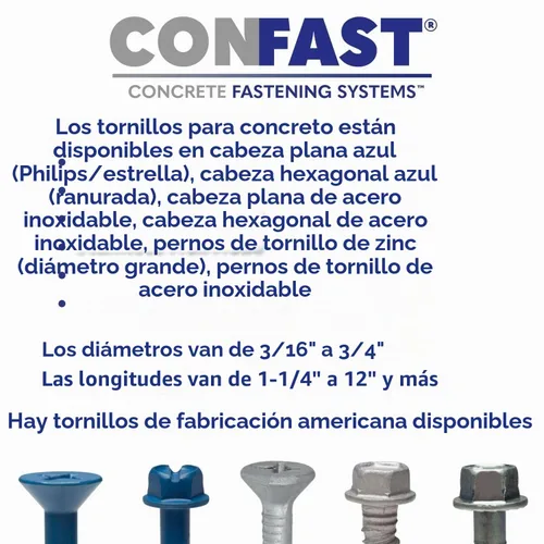 Vista 8 de CONFAST Anclaje de tornillo de hormigón con cabeza hexagonal de 1/4 x 1-1/4 pulgadas con broca para anclar a mampostería, bloque o ladrillo