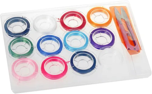Vista 5 de 12 rollos de cuerda elástica plana de 0.028 in, cuerda elástica para pulseras, collares, cuentas de arcilla, cuentas de pony (10 colores)
