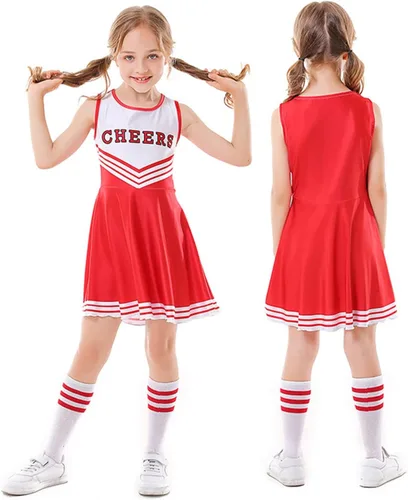 Vista 2 de Disfraces de animadora para niñas, vestidos de animadora, uniforme de animación, pompones