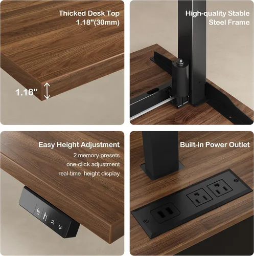 Vista 6 de ModernMate - Escritorio de pie de 63" con gabinete de archivos, panel de privacidad, AC/USB, escritorio ejecutivo de 1.18" de altura ajustable