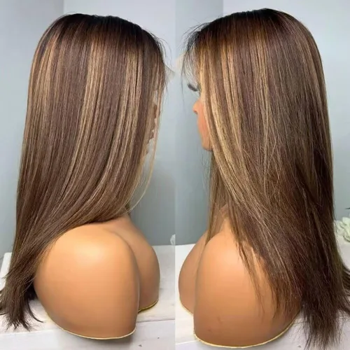 Vista 11 de Peluca de cabello humano con encaje frontal transparente HD 1B 27 de color degradado 1B 27, con nudos blanqueados, densidad del 180%, prearrancada