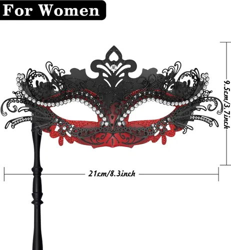 Vista 3 de SIQUK Máscaras de máscaras para parejas con palo, máscara veneciana de metal en un palo, máscara de disfraz de Halloween, máscara de Mardi Gras
