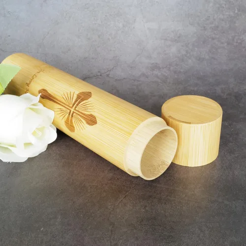 Vista 3 de Juego de 2 urnas pequeñas de bambú para cenizas humanas, ecológicas y biodegradables, tubo de cremación para cenizas de mascotas machos y hembras