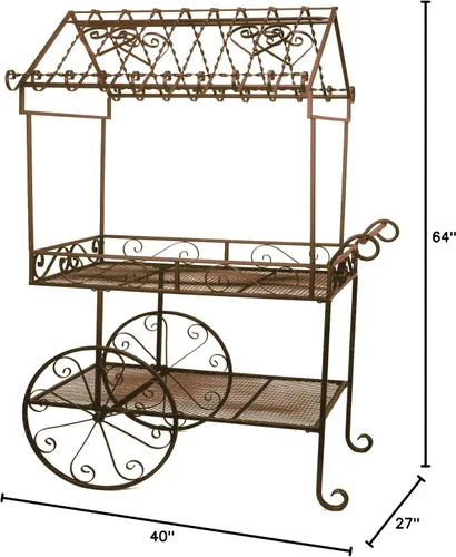 Vista 3 de TC104 - Soporte grande para plantas de carrito de flores, pátina natural