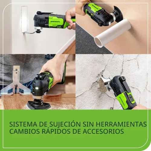 Vista 7 de Greenworks 24V - Multiherramienta inalámbrica, herramienta oscilante para cortar/clavar/raspar/lijar con control de 6 velocidades variables, batería