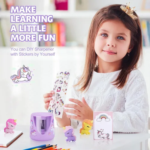 Vista 7 de Sacapuntas eléctricos para niños, lindo sacapuntas pequeño de lápices de colores para el hogar y el aula, sacapuntas eléctrico con enchufe