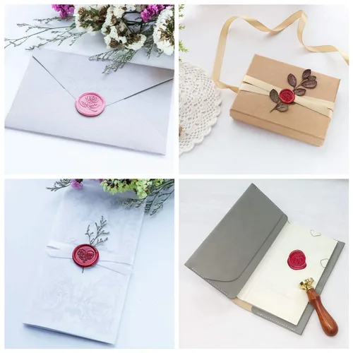 Vista 7 de Sello de cera, alfabeto inicial A con sello de corazón con mango de palisandro, decoración en embalajes, invitaciones, sobres, tarjetas, libro