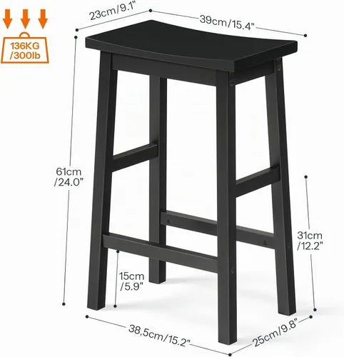 Vista 3 de HOOBRO Taburetes de bar, juego de 2 sillas de bar, taburetes de bar de altura de mostrador, taburetes de cocina de bambú, taburetes de silla de Negro